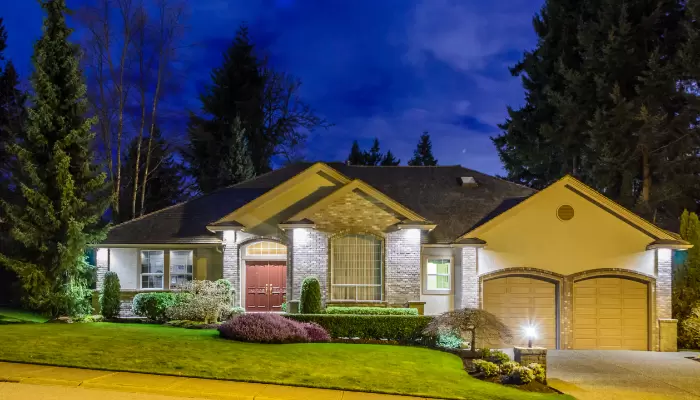 House exterior with lights on